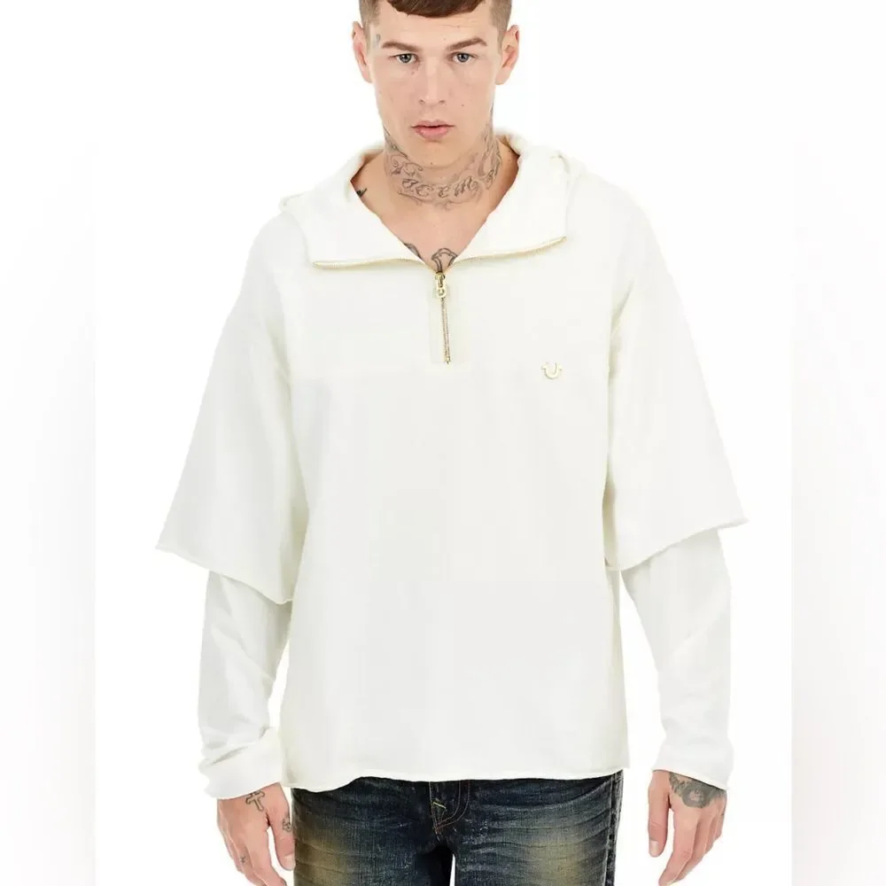True Religion Brand Jeans DOUBLE LAYER PULLOVER Hoodie 100187- Size Large